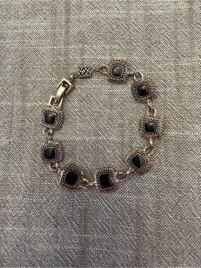 Silver plated Black Onyx Link Bracelet
